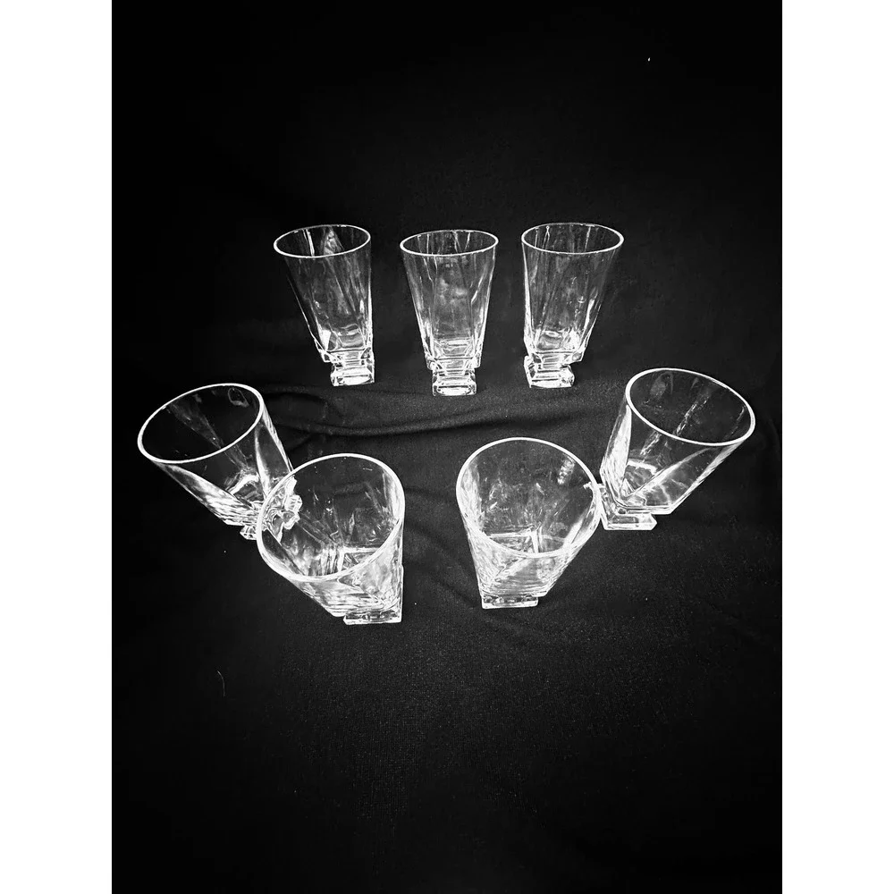 7‎ Fostoria Transition Crystal Highball Tumblers Square Base Set of 7 MCM 5.75